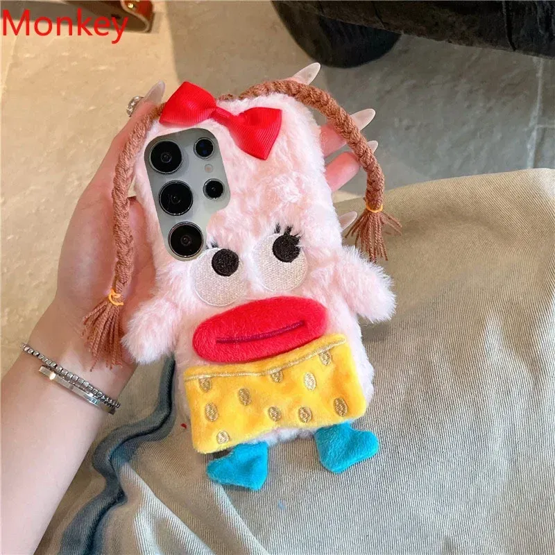 Material: Microfiber, Color: Beige - 3D Cartoon Braided Girl Silicone Phone Cases For Google Pixel 9 Pro XL 8 5G 7 6 8A 7A 6A Cute Warm Fur Sausage Mouth Cover Gift