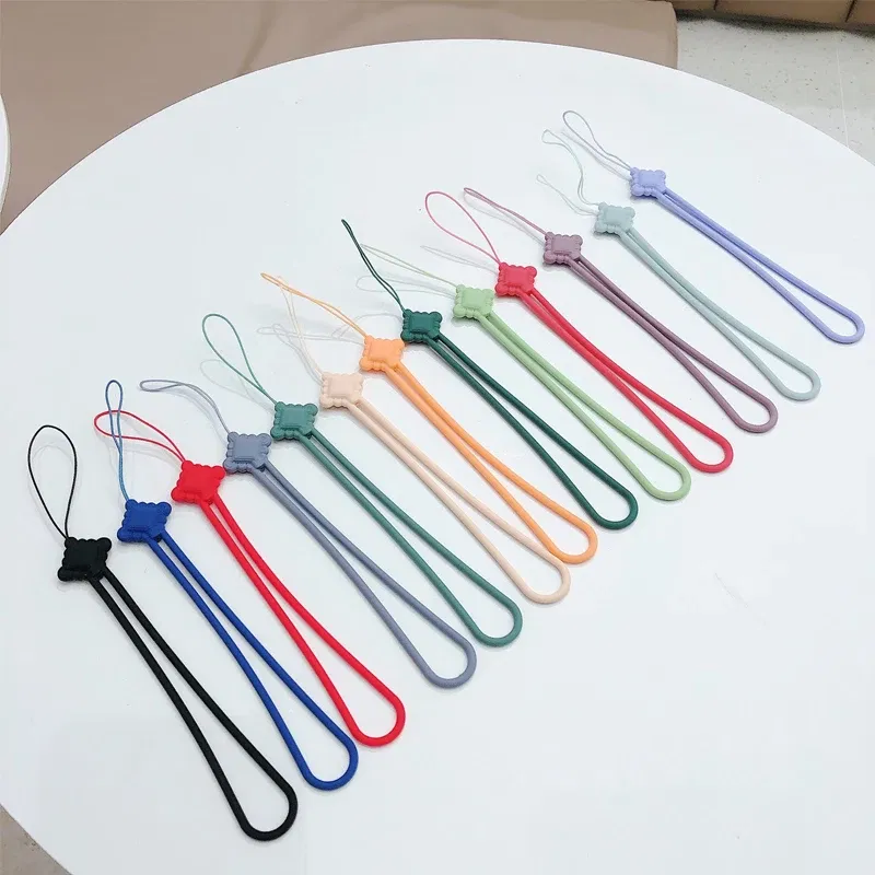 Color: Red / Pink - Chinese knot silicone rope liquid short Cell Phone Lanyard Holder Phone Wrist Straps U disk sling silicone mobile phone rope