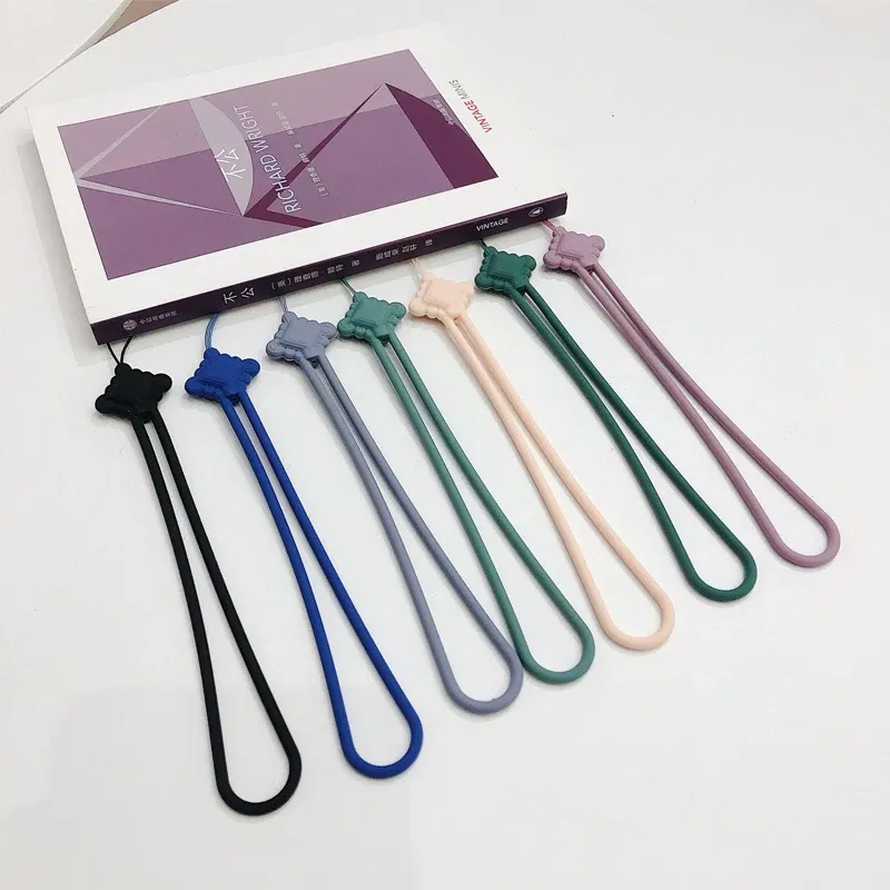 Color: Red / Pink - Chinese knot silicone rope liquid short Cell Phone Lanyard Holder Phone Wrist Straps U disk sling silicone mobile phone rope