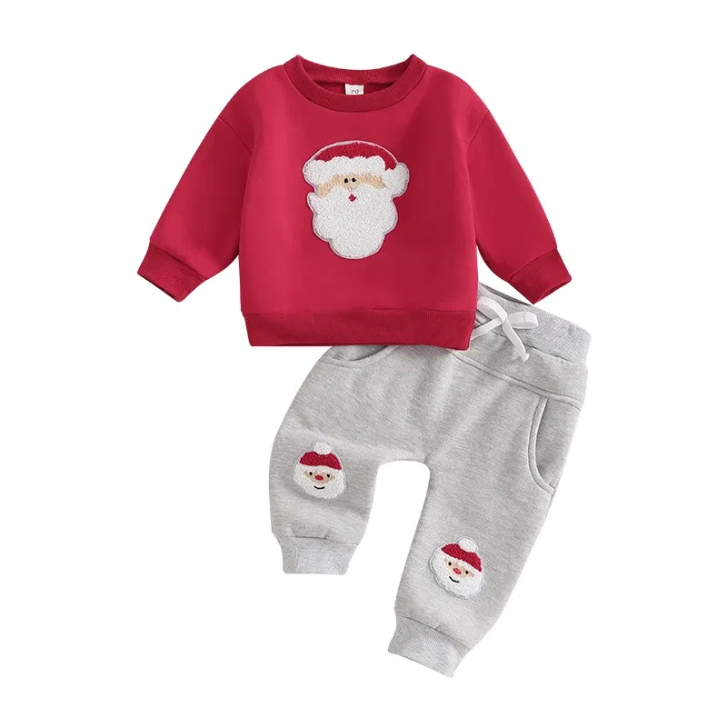 Color: Red, Kid Size: 18M, Ships From: CHINA - 2024-09-12 Lioraitiin Toddler Baby Boys Christmas Outfits Long Sleeve Santa Embroidery Sweatshirt and Pocket Pants Clothes Set