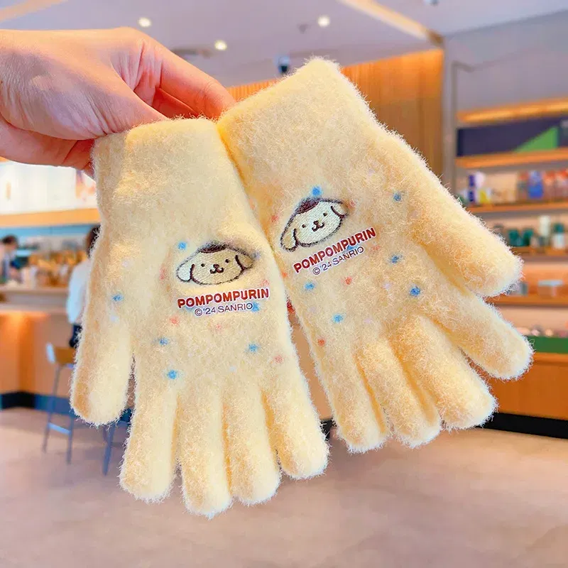 Color: Orange - Sanrio Gloves Kawaii My Melody Kuromi Cold-Proof Winter Finger Gloves Plush Screen Touch Warm Children Toddler Christmas Gifts