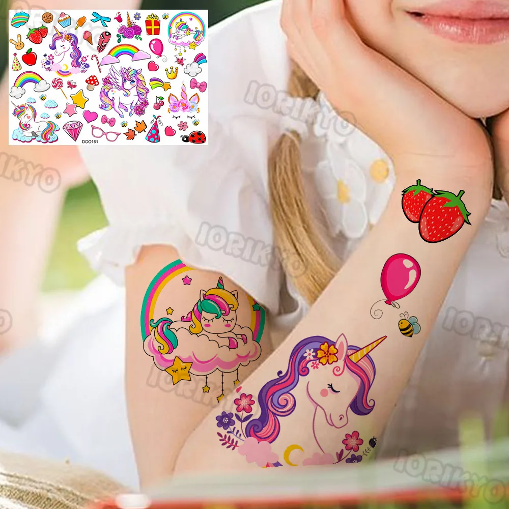 Color: transparent - Watercolor Cat Bear Temporary Tattoos For Kids Children Boys Girls Fake Cute Dinosaur Tattoo Stiker Koala Star Face Tatoos Hands