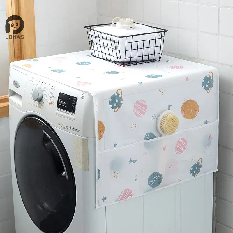 Color: Light Grey - Refrigerator Dust Cover With Storage Bag Washable Multi-purpose Household Washing Machine Cabinet Dust Protection Cover