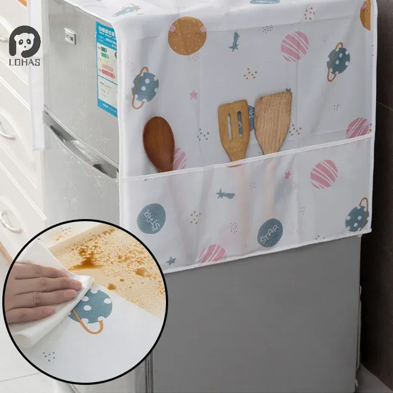 Color: Light Grey - Refrigerator Dust Cover With Storage Bag Washable Multi-purpose Household Washing Machine Cabinet Dust Protection Cover