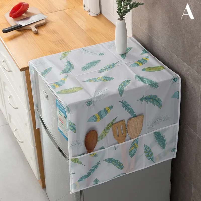 Color: Light Grey - Refrigerator Dust Cover With Storage Bag Washable Multi-purpose Household Washing Machine Cabinet Dust Protection Cover