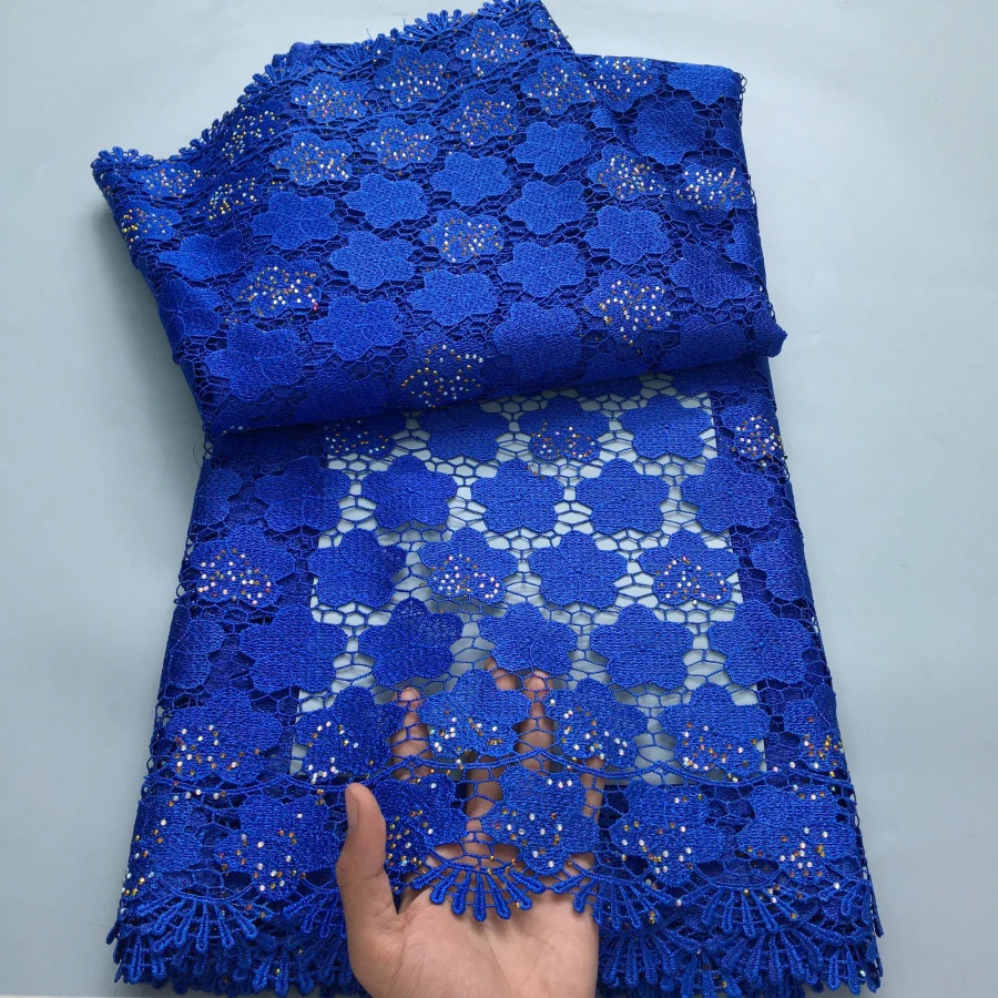 Color: PURPLE, length: 5 yards, Width: 120cm - 2025 African Guipure Lace Fabric Rhinestones Knitted 5 Yards Nigerian Cord Lace Fabric High Quality Party Dress for Women A4216