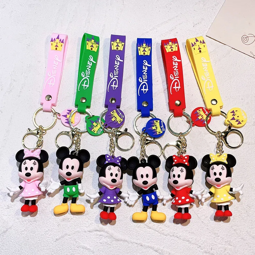 Color: Red - Disney Mickey Keychain Cartoon Stitch Cute Minnie Keyring Anime Student Bag Hanging All-match Car Key Chain Christmas Gifts