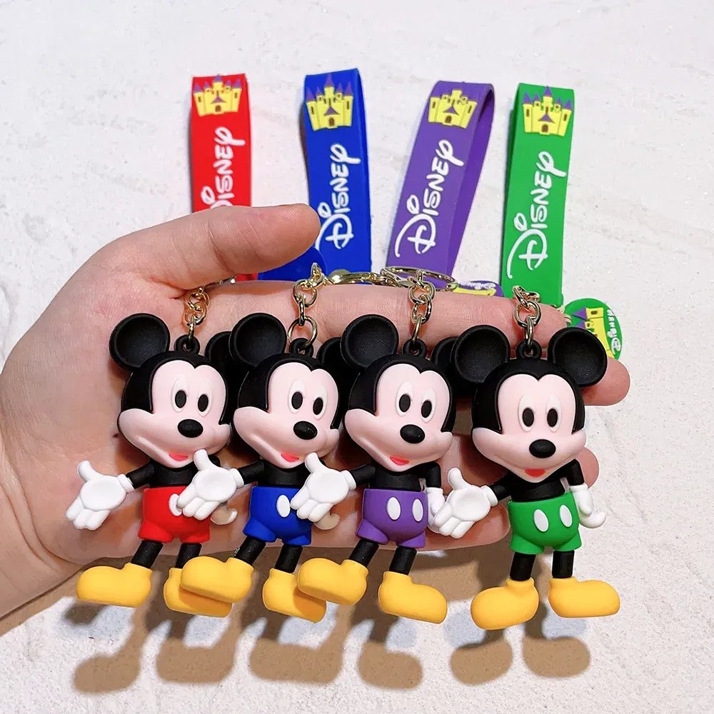 Color: Red - Disney Mickey Keychain Cartoon Stitch Cute Minnie Keyring Anime Student Bag Hanging All-match Car Key Chain Christmas Gifts