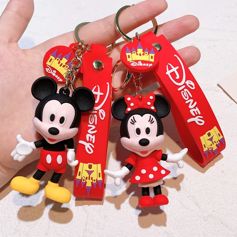 Color: Red - Disney Mickey Keychain Cartoon Stitch Cute Minnie Keyring Anime Student Bag Hanging All-match Car Key Chain Christmas Gifts