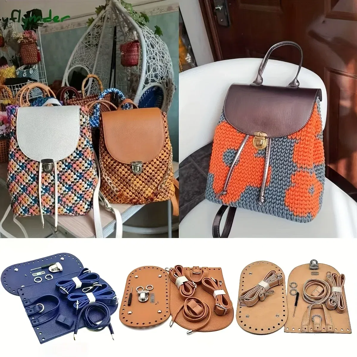 DIY Weaving PU Leathercraft Backpack Kit- lychee PU Leather Texture Handmade Knitting Bag Bottom Flap Set hand-woven Bag Materia