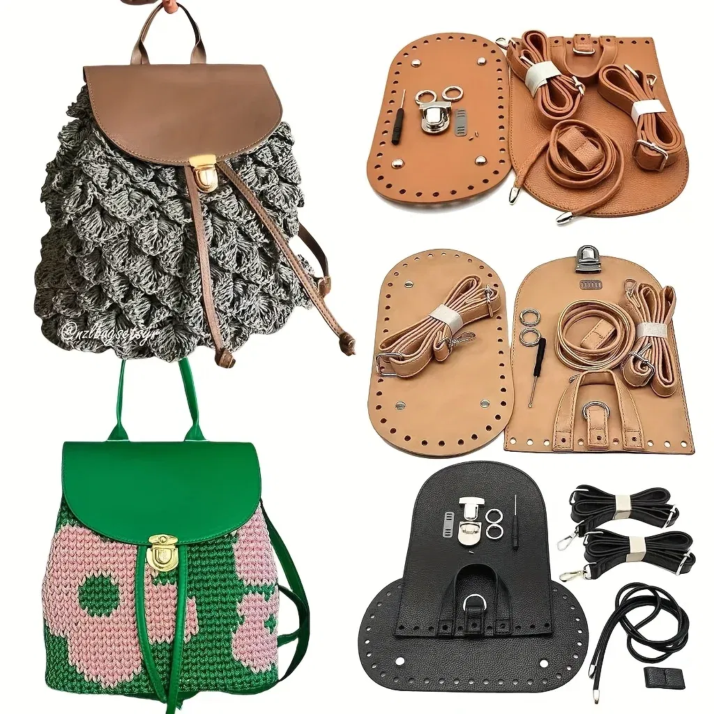 DIY Weaving PU Leathercraft Backpack Kit- lychee PU Leather Texture Handmade Knitting Bag Bottom Flap Set hand-woven Bag Materia