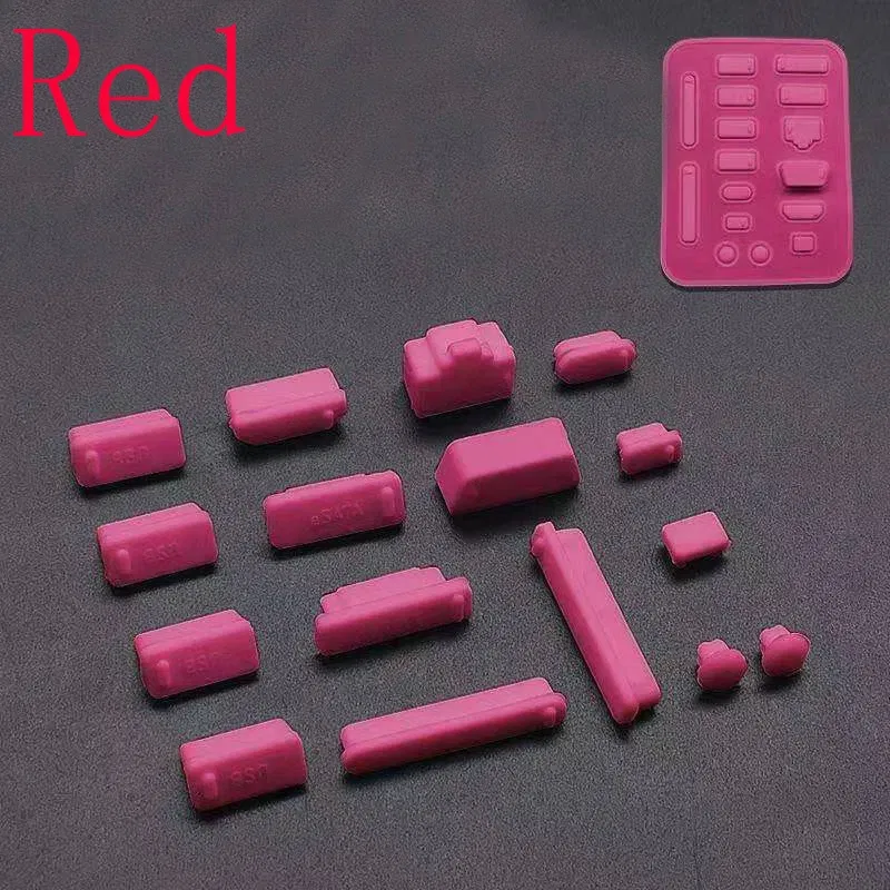 Color: Red - 16pcs/set Colorful Silicone Anti Dust Plug Cover Stopper Dust Plug Laptop Dustproof USB Port RJ45 Interface waterproofCover