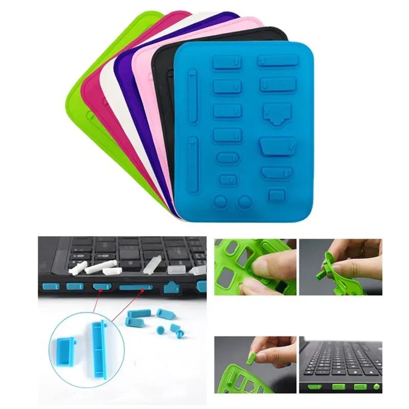 Color: Red - 16pcs/set Colorful Silicone Anti Dust Plug Cover Stopper Dust Plug Laptop Dustproof USB Port RJ45 Interface waterproofCover