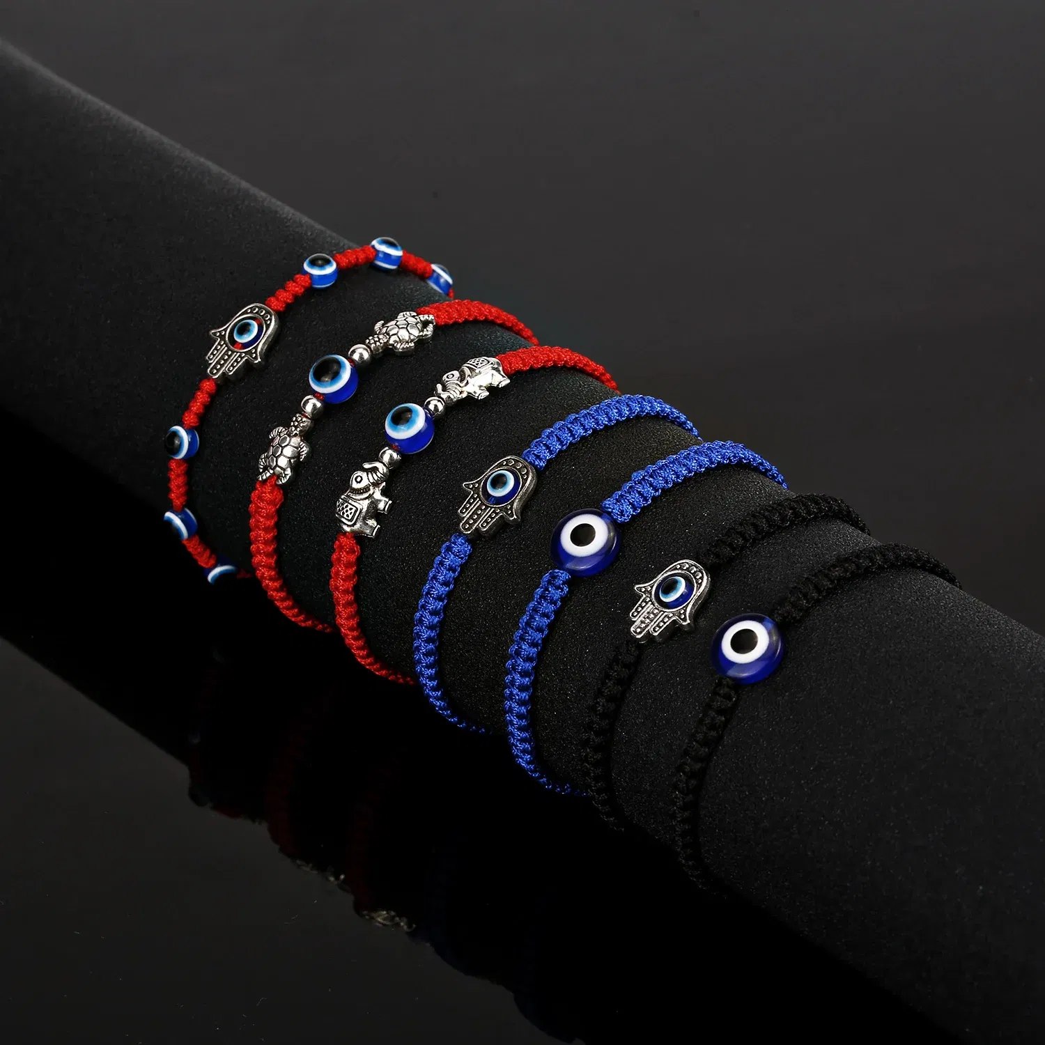 Metal Color: Dark green - Prayer Turkish Hand Palm Evil Eye Braided Bracelet Blue Black Color Nylon Thread Lucky Couple Bracelet&Bangles Jewelry Men Women