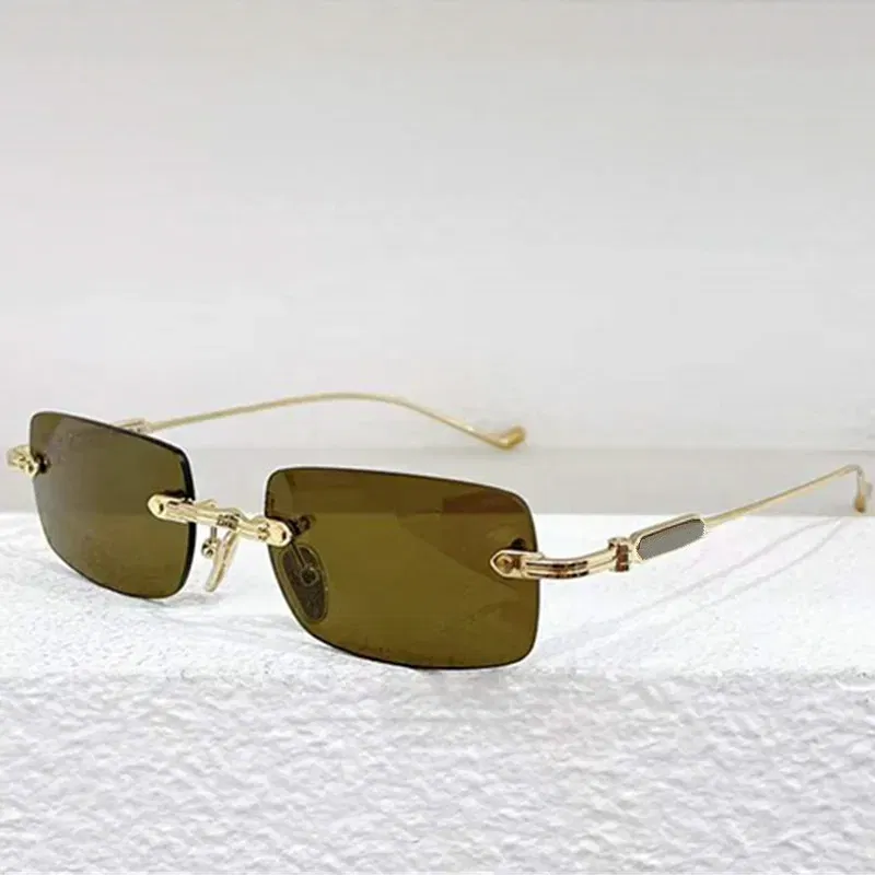 Vintage Round Square Rimless Sunglasses UV400 Polaring Unisex NoCase 54-21-140Light Titanium Colo-Fading Gogg