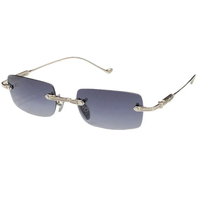 Vintage Round Square Rimless Sunglasses UV400 Polaring Unisex NoCase 54-21-140Light Titanium Colo-Fading Gogg