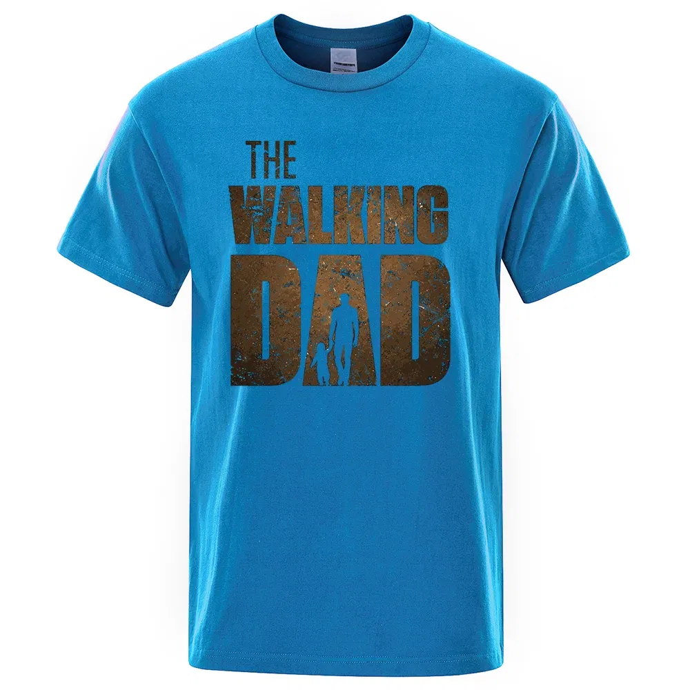Color: SKY BLUE, Size: M - The Walking Dad Funny Street Printed T-Shirts Men Fashion Summer Tshirt Loose Oversized Cotton Short Sleeves Casual Hip Hop Tees