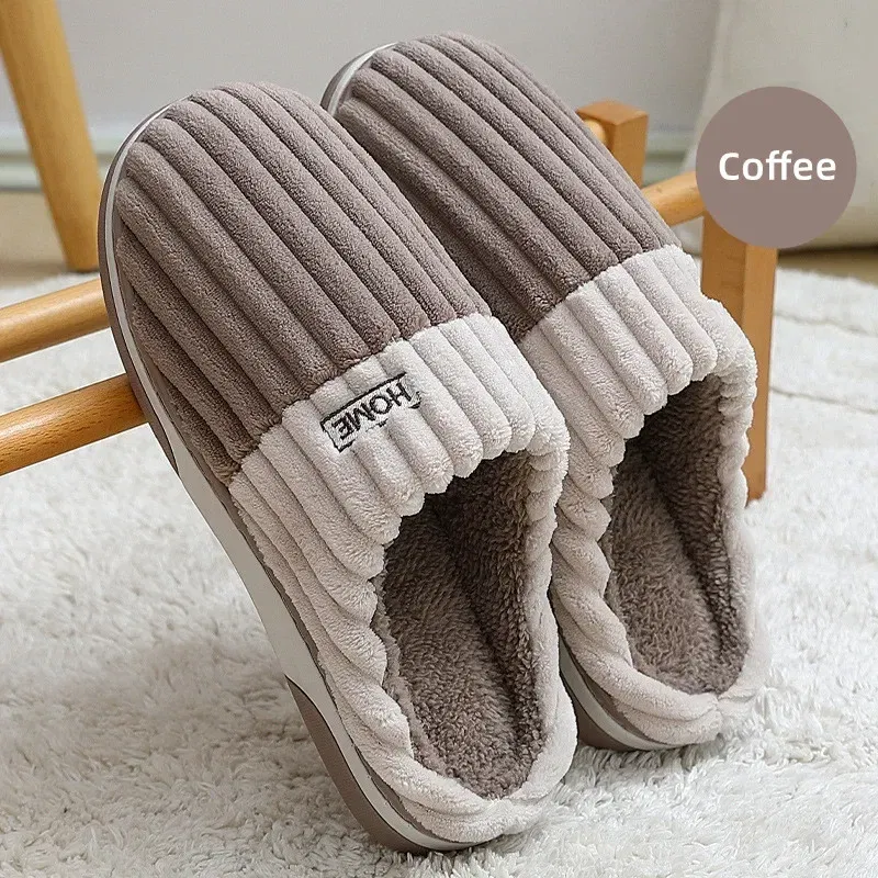 Color: black, Shoe Size: 46-47 - New Men Big Size 48 49 Winter Warm Slippers Women Soft Plush Furry Shoes Casual Flats Home Couples Bedroom Anti-Slip Slides