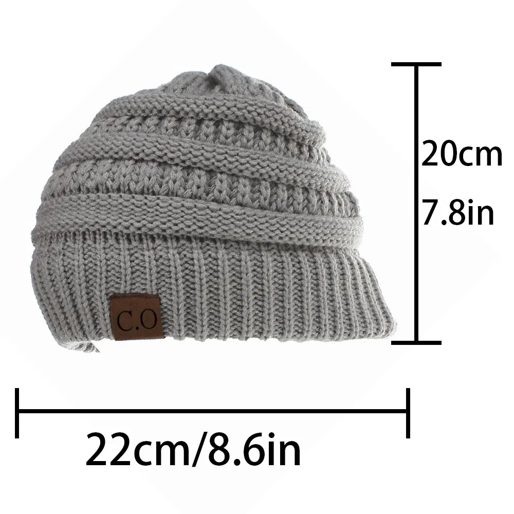 Color: Army green - New Lady Knitted Hats for Women Girls Skiing Baseball Cap Openings Horsetail Hat