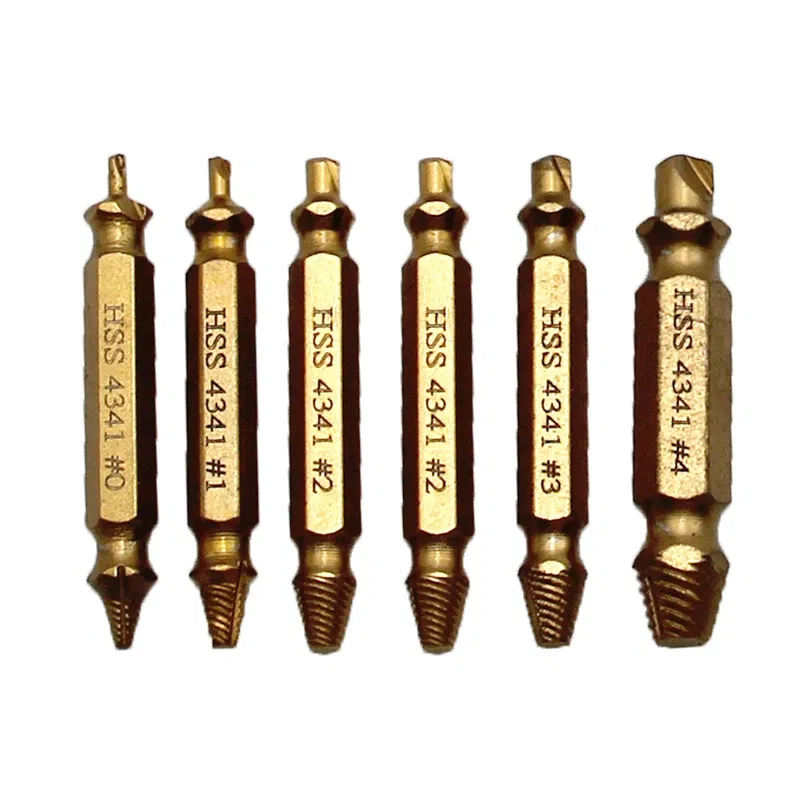 Color: Silver - HSS Extractor Double Head Screw Slide Tooth Removal Screwdriver Screwdriver Bit Broken Wire 6pc Tool Set
