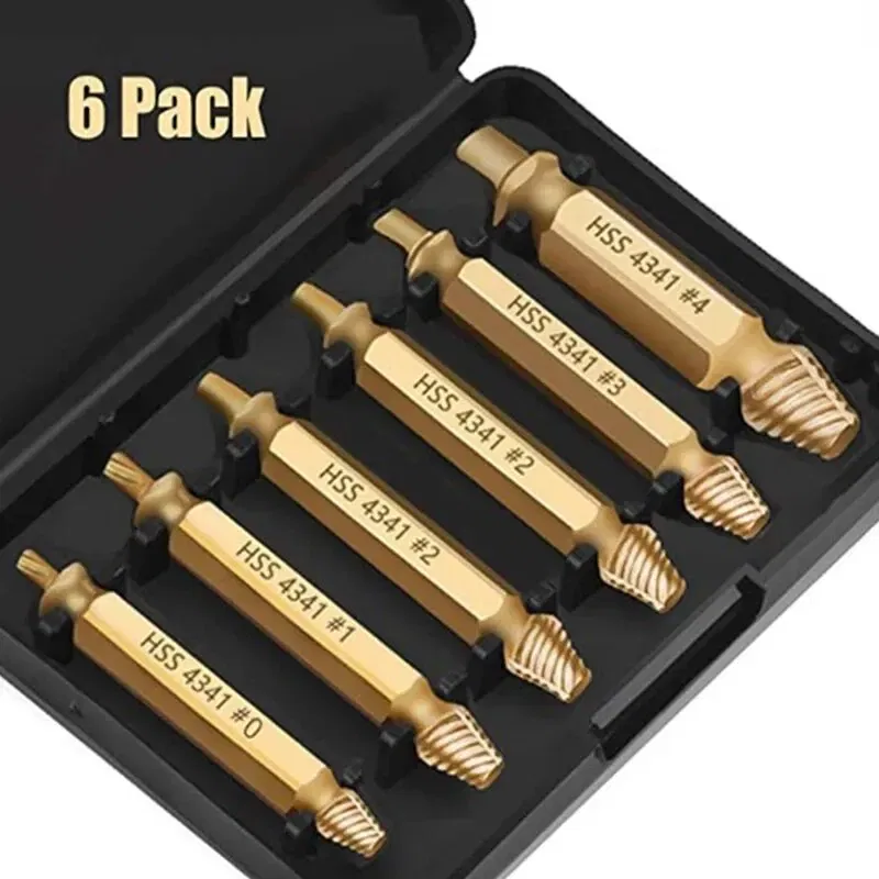 Color: Silver - HSS Extractor Double Head Screw Slide Tooth Removal Screwdriver Screwdriver Bit Broken Wire 6pc Tool Set