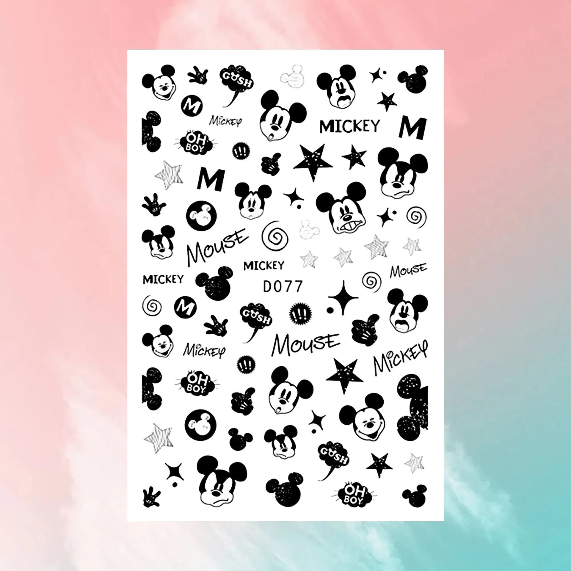 Color: Light Grey - 1PCS Disney Cartoon Nail Stickers Wholesale Waterproof Paste Nail Art Sticker Princess Mickey Anime Series Nail Decoration