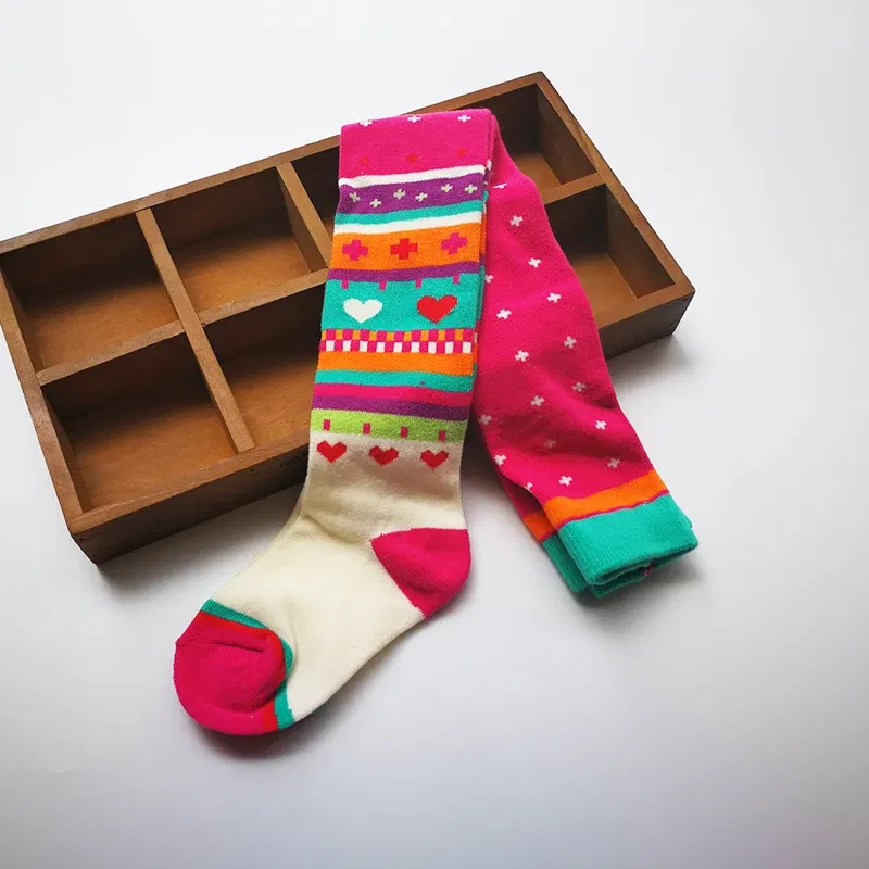 Color: Pink, Size: M - 1 PCS Girls Striped Tights Kids Stockings Spring Autumn Baby Girl Clothes Love Patterns Toddler Tights for Girls Pantyhose