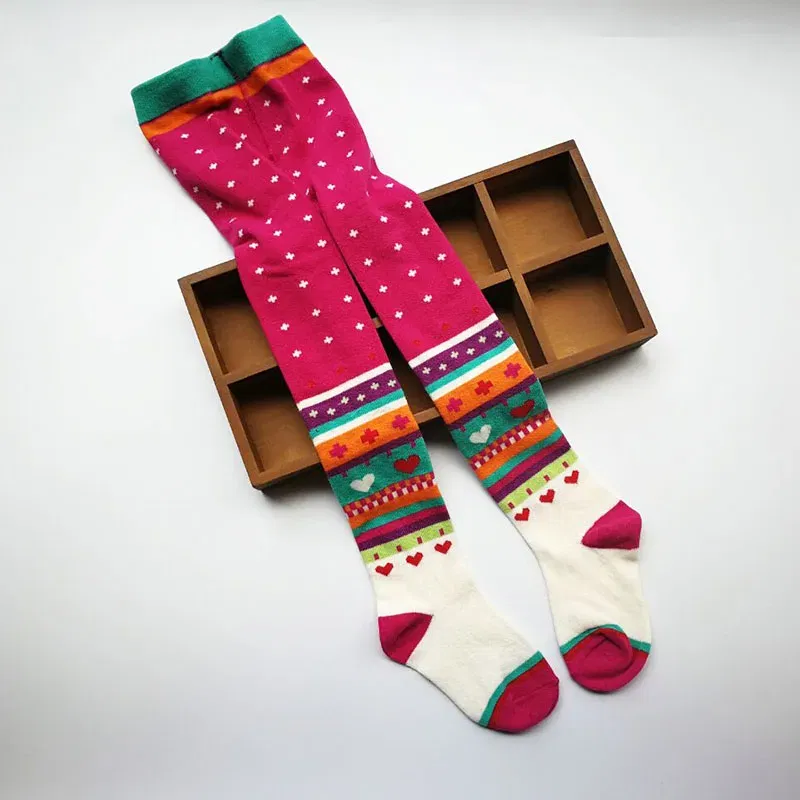 Color: Pink, Size: M - 1 PCS Girls Striped Tights Kids Stockings Spring Autumn Baby Girl Clothes Love Patterns Toddler Tights for Girls Pantyhose