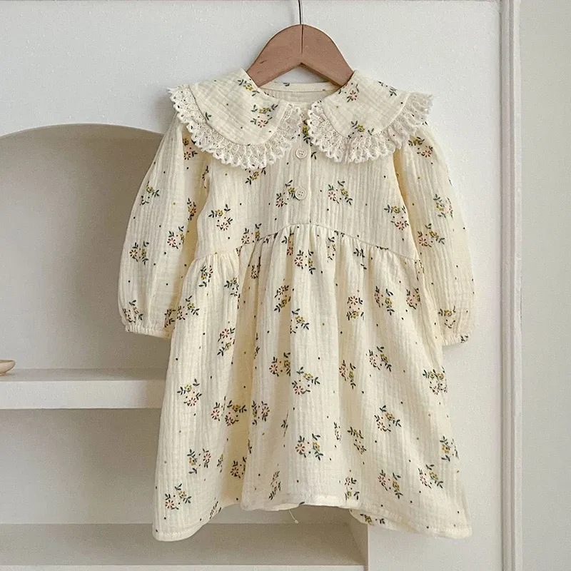 Color: WHITE, Size: Mother 4XL - Spring Baby Girls Long Sleeve Sweet Sisters Flower Print Dress Autumn Infant Rompers Kids Baby Girls Princess Clothes Rompers