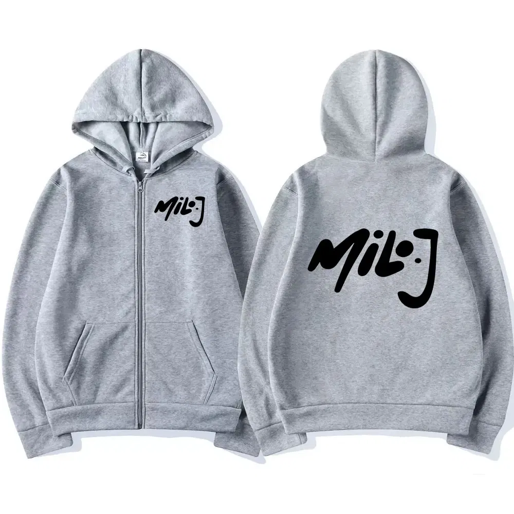 Color: Brown, Size: M - Rapper Milo J Logo Merch Zipper Hoodies Men's Women Fashion Hip Hop Zip Up Hooded Sweatshirts Casual Oversized Jackets Pullovers