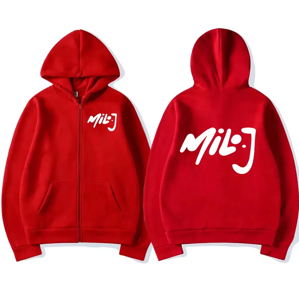 Color: Brown, Size: M - Rapper Milo J Logo Merch Zipper Hoodies Men's Women Fashion Hip Hop Zip Up Hooded Sweatshirts Casual Oversized Jackets Pullovers