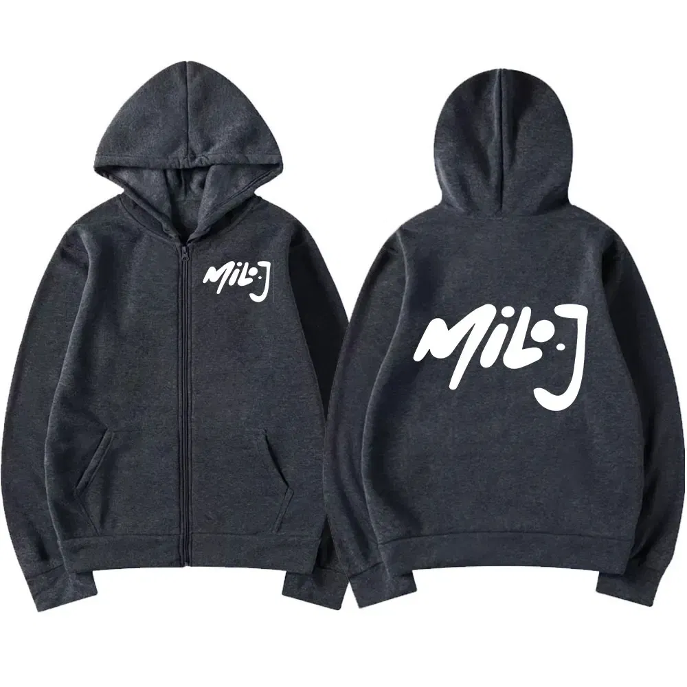 Color: Brown, Size: M - Rapper Milo J Logo Merch Zipper Hoodies Men's Women Fashion Hip Hop Zip Up Hooded Sweatshirts Casual Oversized Jackets Pullovers