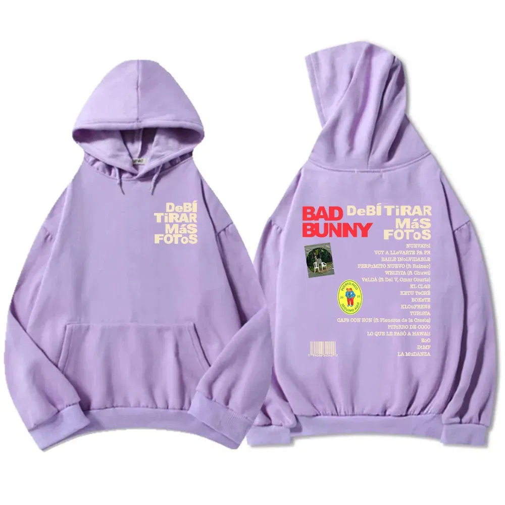 Color: Silver, Size: XL - Unisex Streetwear Bad Bunny DTMF Hoodies 2025 New Album Deb?­ Tirar Más Fotos Printing Sweatshirts Winter Comfortable Male Hoodie