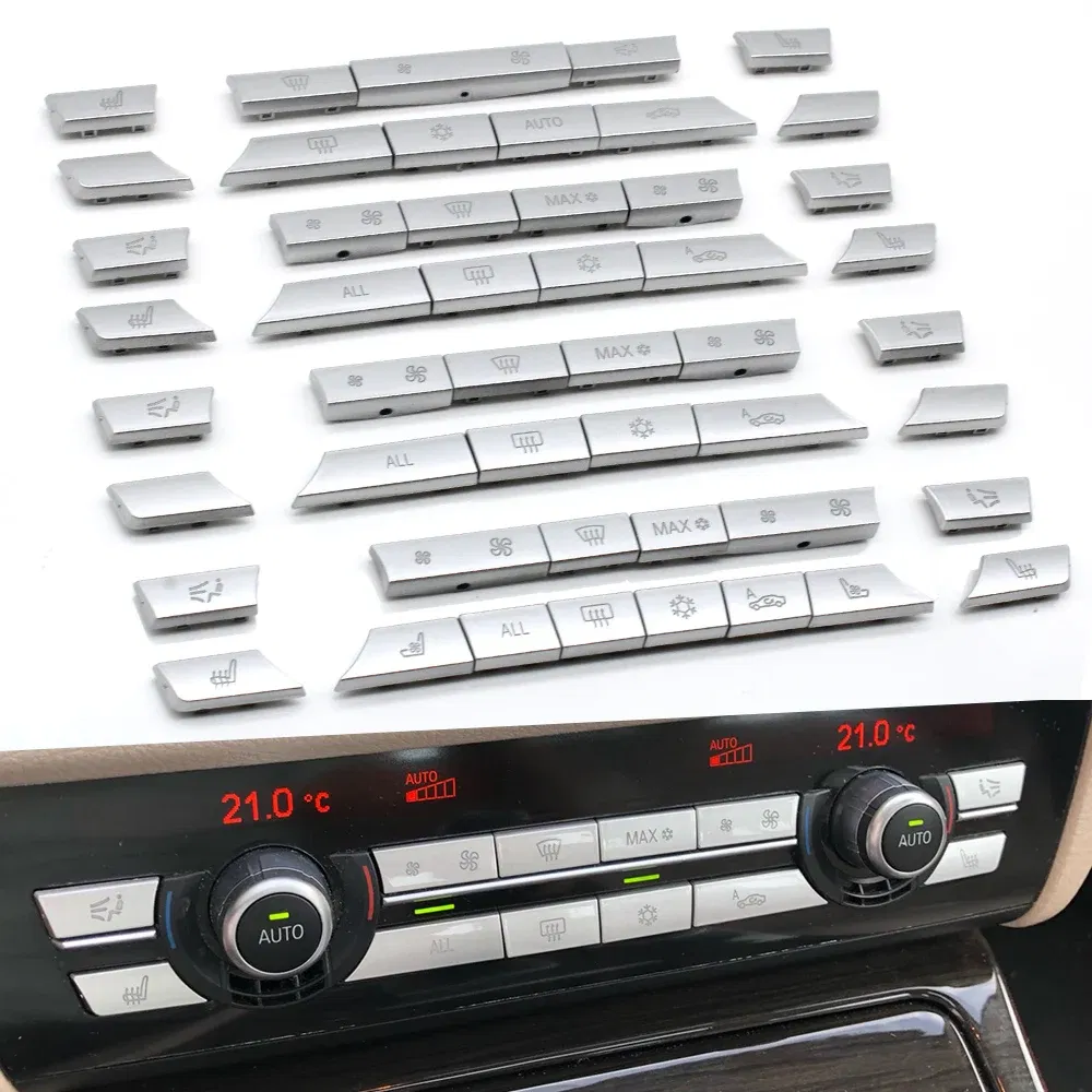 Color Name: WHITE - Silver Dashboard Air Conditioner Ac Buttons Cover Caps Repair Kit For BMW 5 6 7 Series X5 X6 F10 F11 F06 F12 F01 F02 F15 F16