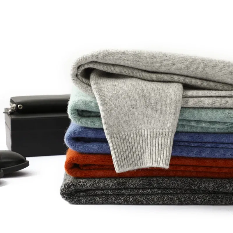 Color: Blue, Size: XXL, Ships From: CHINA - Men's 100% Pure Wool Cashmere Sweater O-Neck Pullover Knit Sweater Autumn and Winter New Long Sleeve High-End Jumpers Thick Tops