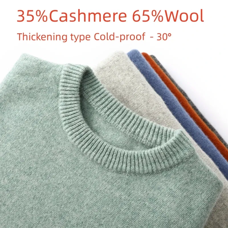 Color: Blue, Size: XXL, Ships From: CHINA - Men's 100% Pure Wool Cashmere Sweater O-Neck Pullover Knit Sweater Autumn and Winter New Long Sleeve High-End Jumpers Thick Tops