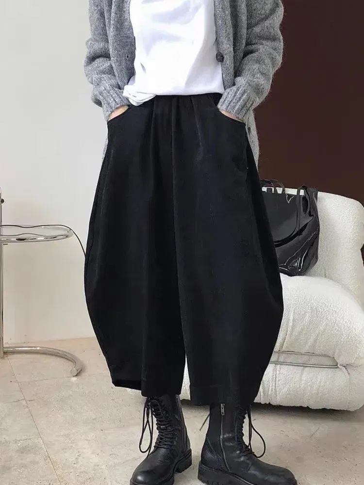 Color: Beige, Size: XL - 2023 Autumn Casual Harem Pants Women Cotton High Waisted Trousers Retro Loose Bloomers Women's Oversize Pants Baggy Sweatpants
