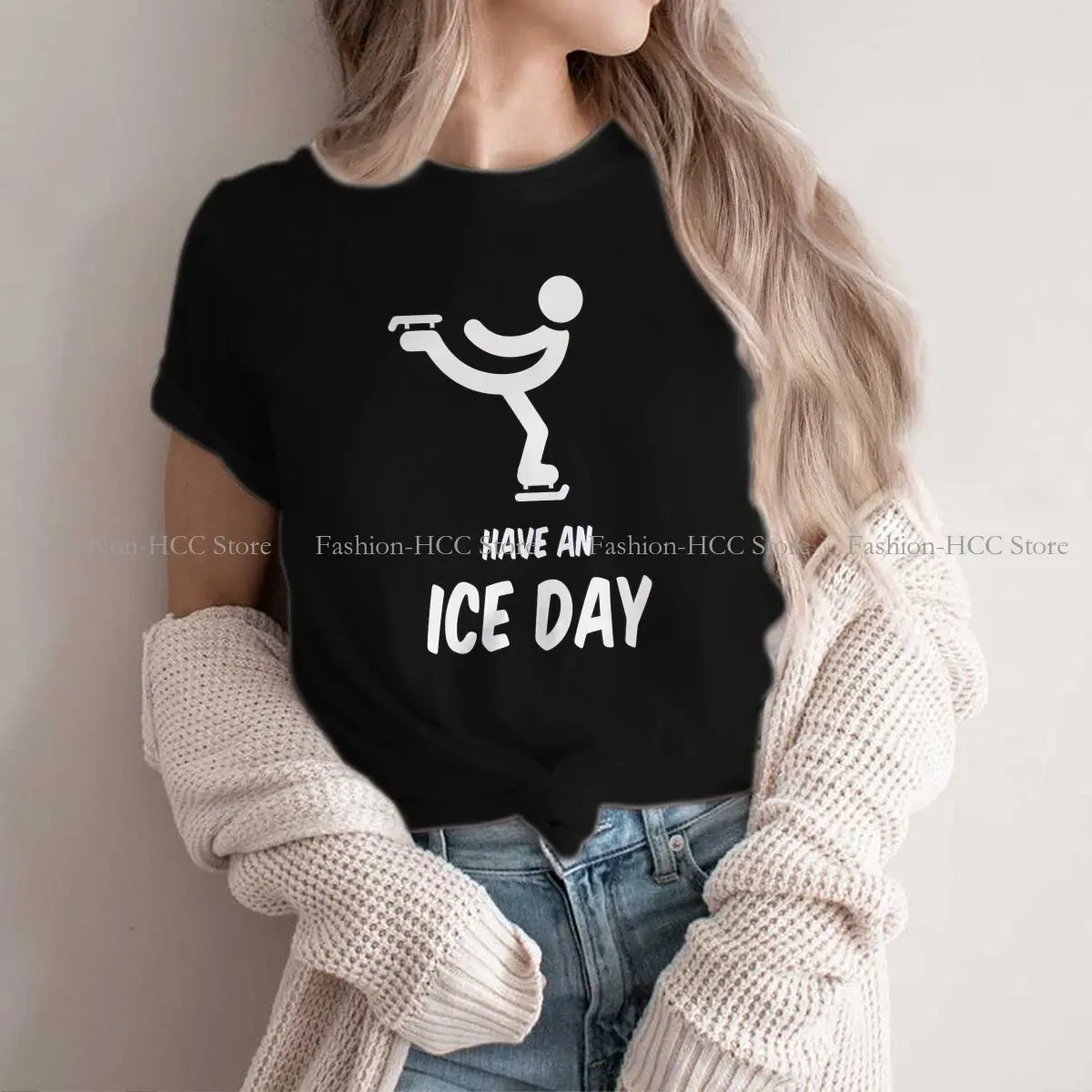 Color: WHITE, Size: M - Have An Ice Day Round Collar TShirt Figure Skating Classic T Shirt Women Tops New Design