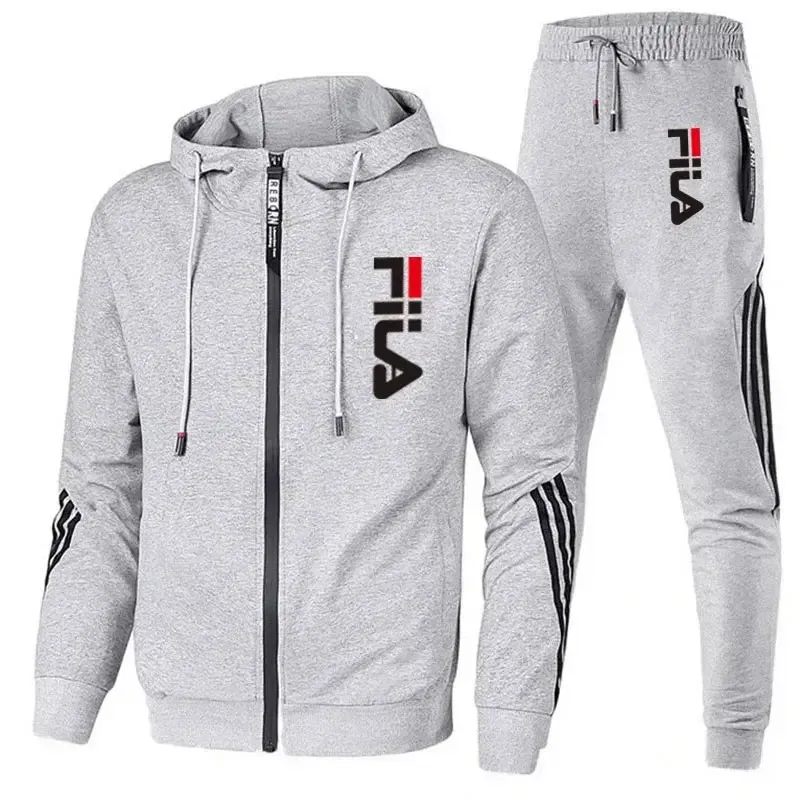 Color: Pink, Size: XL, Ships From: CHINA - Men's spring and Fall outdoor zipper jacket + sweatpants jogging set Casual basketball fitness two-piece set