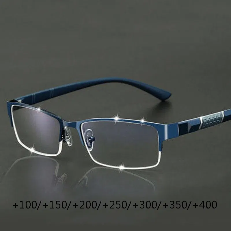 Frame Color: black, Eye Prescription: +400 - Metal Anti-blue Light Reading Glasses Farsighted Eyeglasses Men Business Eyewear Diopter 0 +1.0 +1.5 +2.0 +2.5 +3.0 +3.5 +4.0