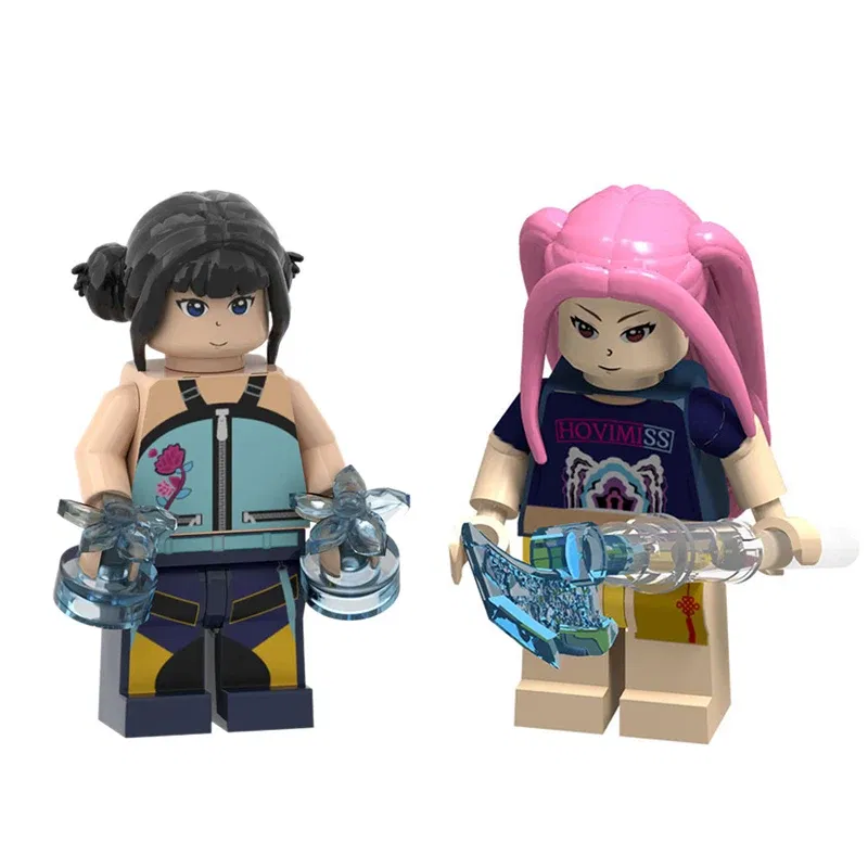 Color: green - New KPOP Demon Hunters Cartoon Doll Building Blocks Kawaii Mini Action Figure Head Assembly Toys Child Educational Toys Gift