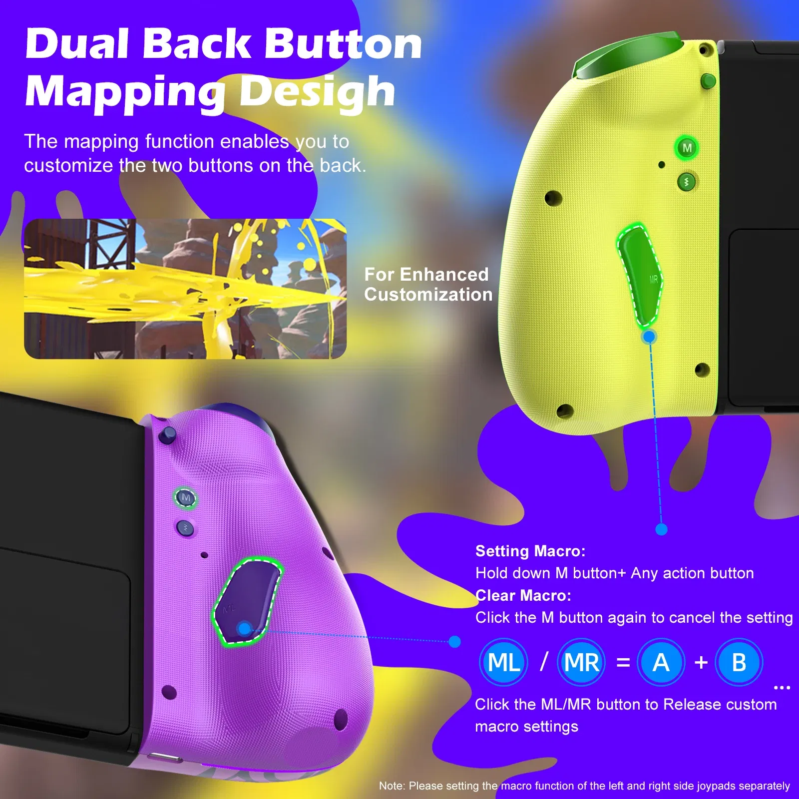 Color: PURPLE - INE Neptune Mechanical Joypad for Swtich/Lite/OLED with Auto-fire Turbo Macro ALPS Analog Thumb Stick Motion Sensor