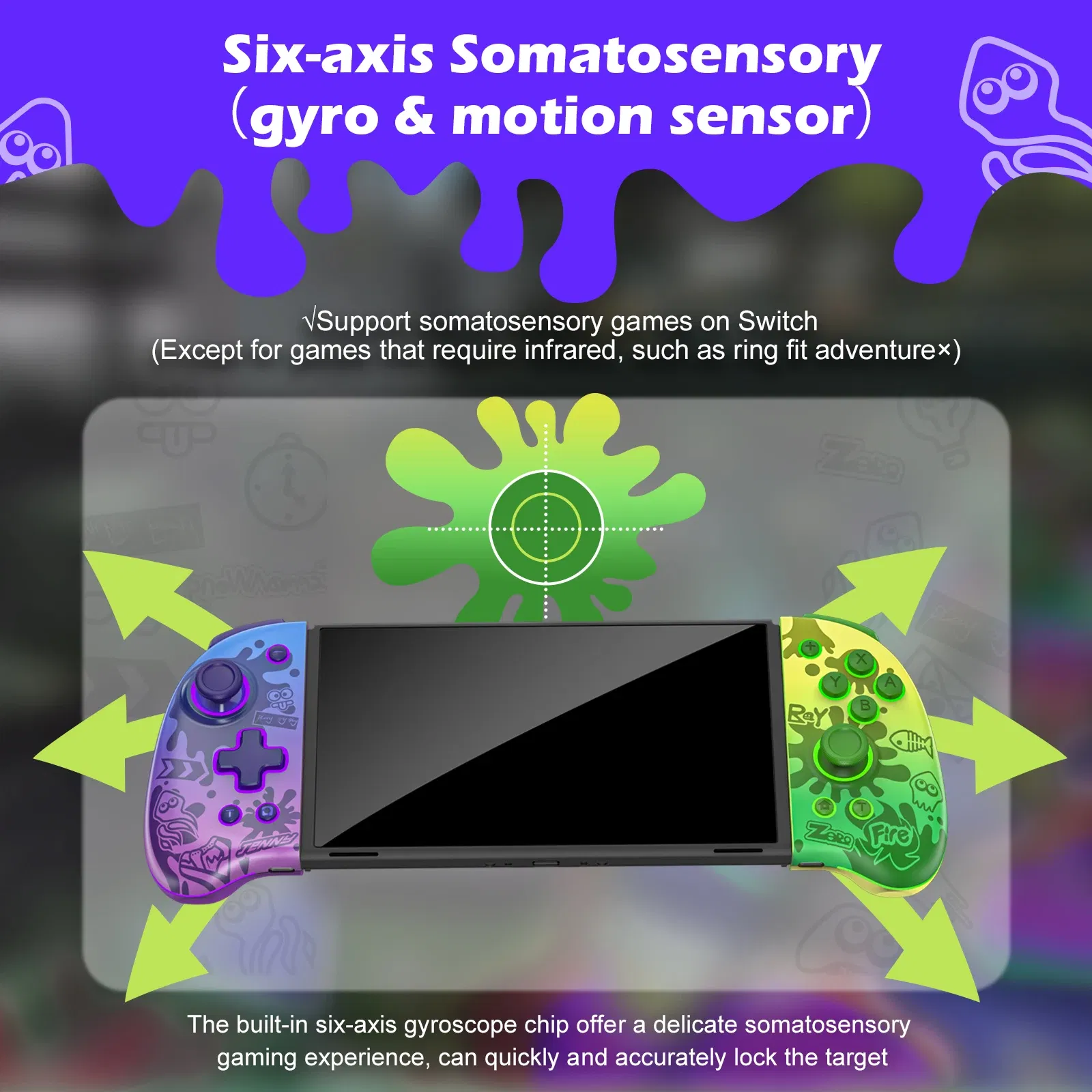 Color: PURPLE - INE Neptune Mechanical Joypad for Swtich/Lite/OLED with Auto-fire Turbo Macro ALPS Analog Thumb Stick Motion Sensor