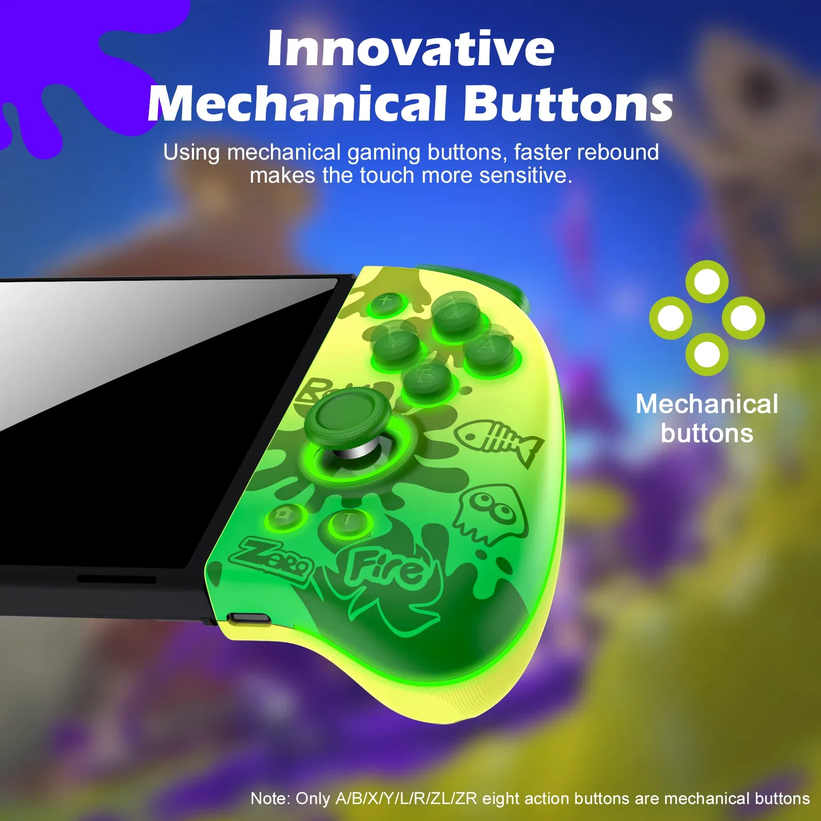 Color: PURPLE - INE Neptune Mechanical Joypad for Swtich/Lite/OLED with Auto-fire Turbo Macro ALPS Analog Thumb Stick Motion Sensor