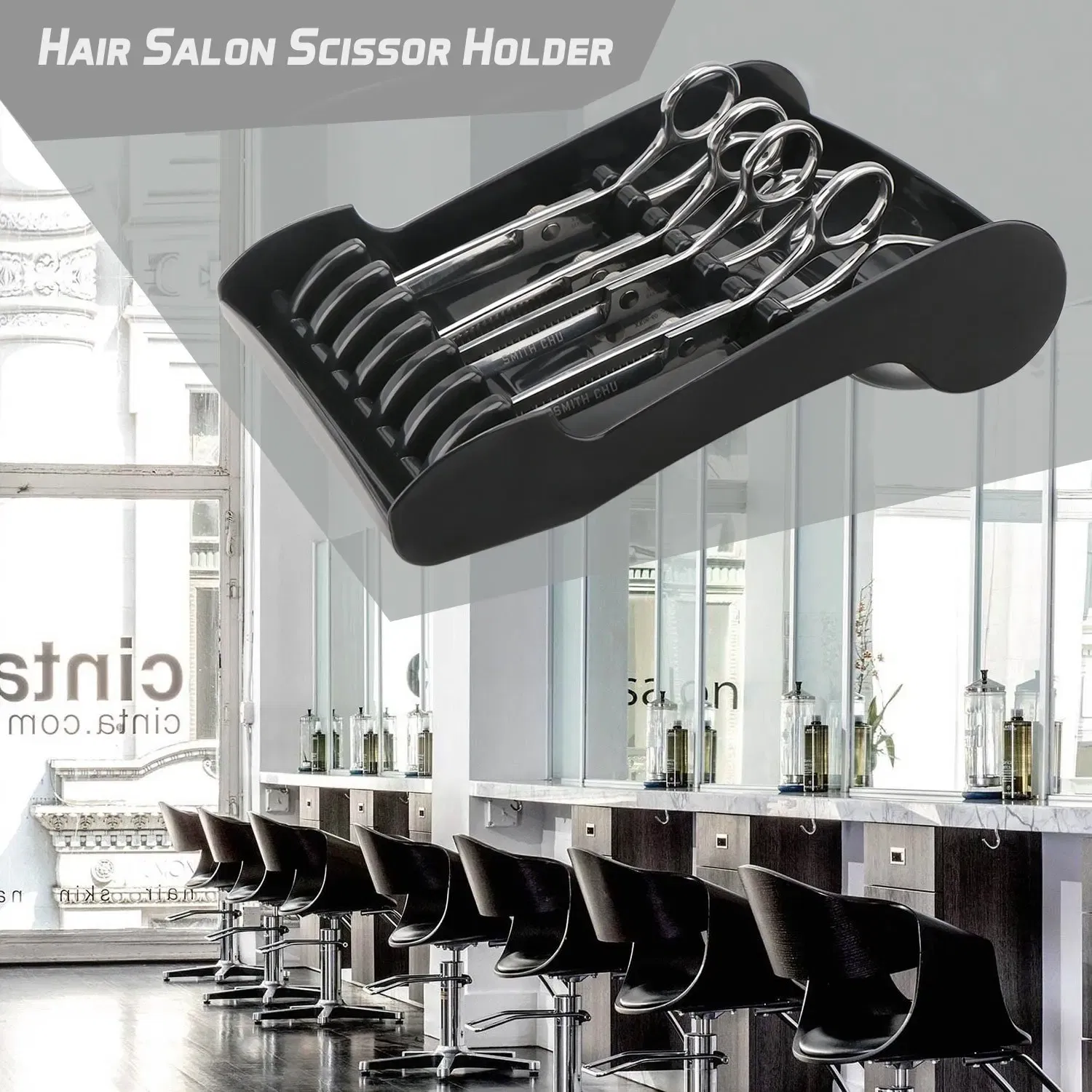 Hair Salon Shear Holder Professional Black Hair Cutting Scissors Rack for Stylist Barbershop Scissors Organizer Styling Tools