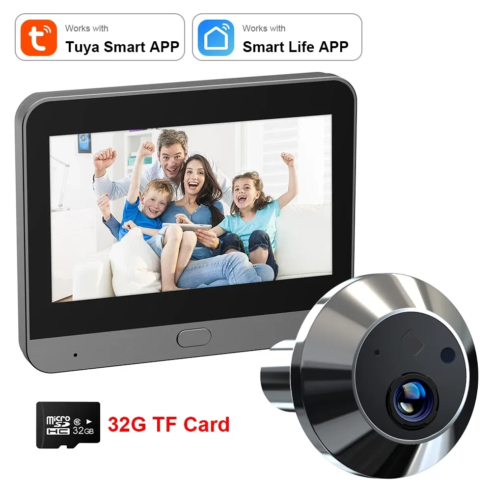 Color: Blue, Ships From: CHINA - New! Mini Smart Life Tuya 3MP 140?° Wide View Angle 2.4Ghz WiFi Magic Door Peephole Eye PIR Camera Digital Door Viewer Battery