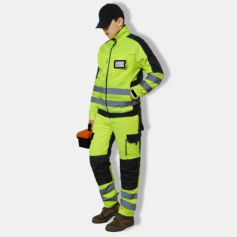 Men's Workwear Suit Work Suit Fluorescent Yellow Work Jacket and Pants Set with Multi Pockets Work Wear