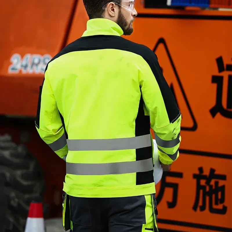 Men's Workwear Suit Work Suit Fluorescent Yellow Work Jacket and Pants Set with Multi Pockets Work Wear