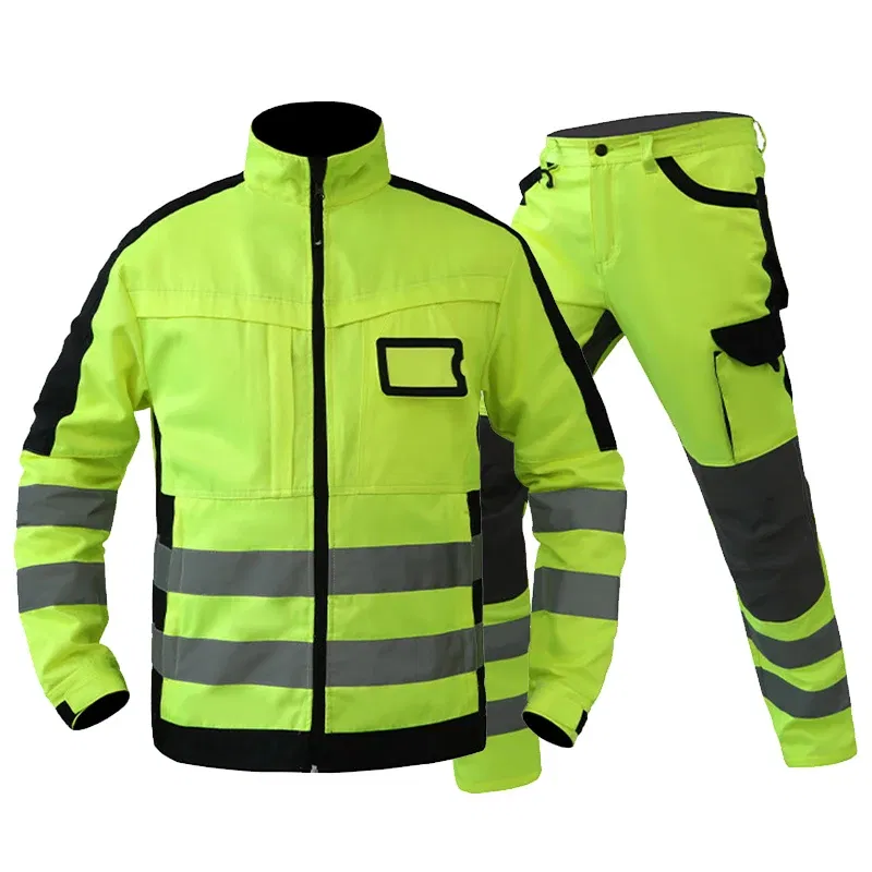 Color: Blue, Size: 4XL - Men's Workwear Suit Work Suit Fluorescent Yellow Work Jacket and Pants Set with Multi Pockets Work Wear