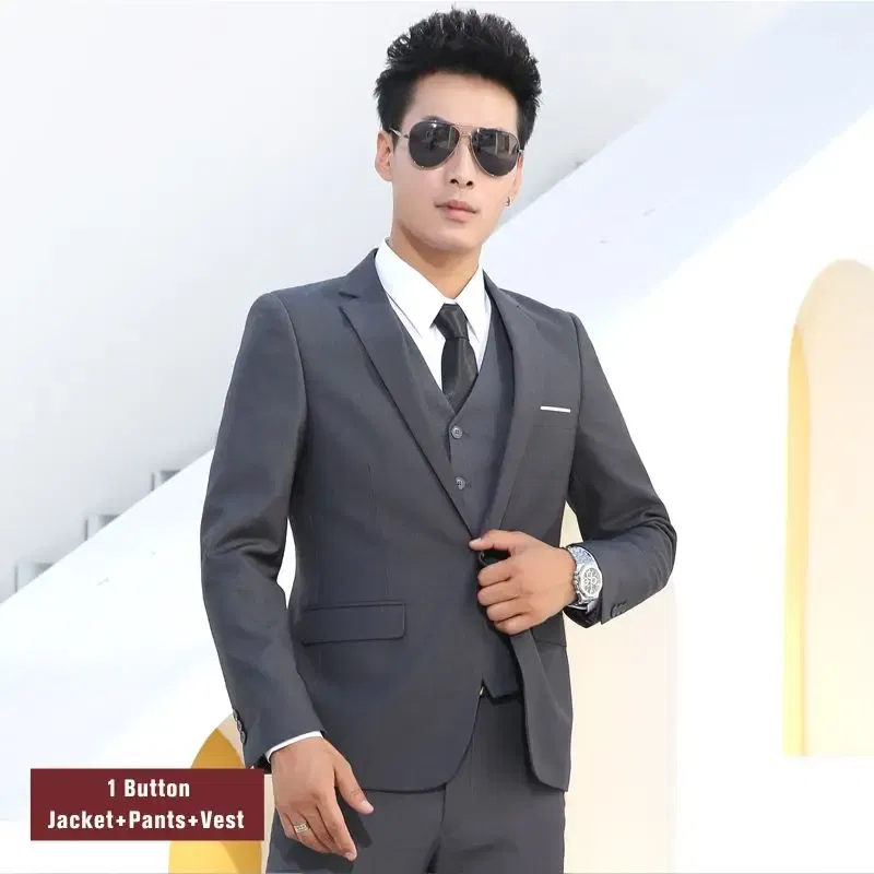 Color: Blue, Size: S - Men Suits Slim Fit Business Formal Casual Classic Suit Wedding Groom Party Prom Single Breasted Solid Color Black Gray Navy Blue